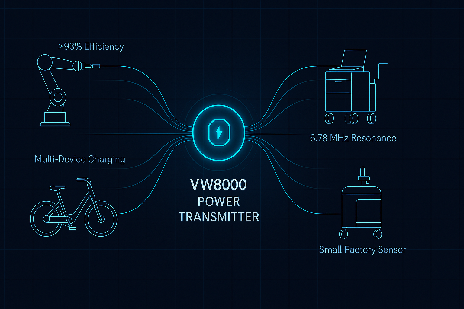 Diagram showing Voltraware's technology advantage in wireless power transfer.